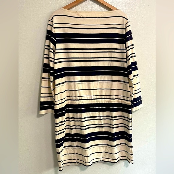 Ralph Lauren Striped Pattern Dress 3/4 Sleeve Boat Neck White & Blue Size Large - Picture 5 of 6